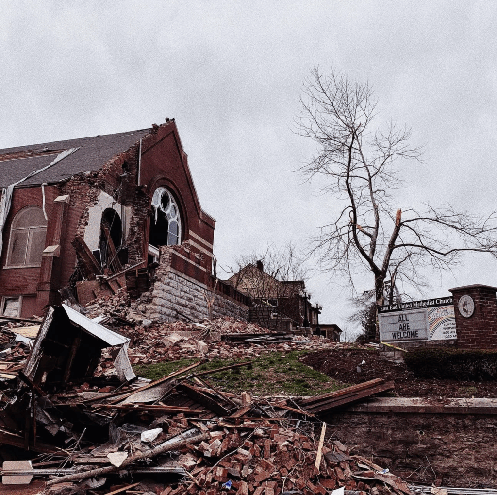 roof and houses in shambles after storm