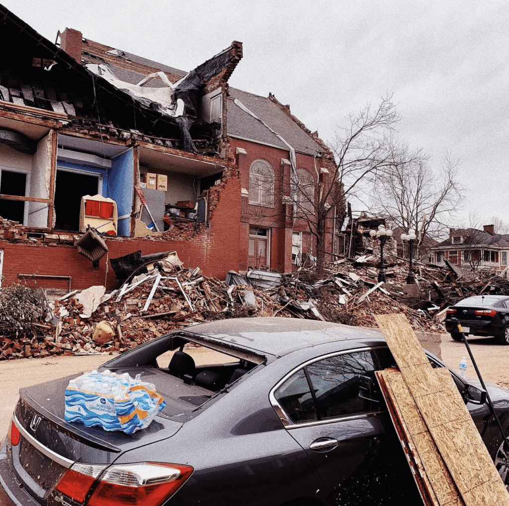 roof and houses in shambles after storm