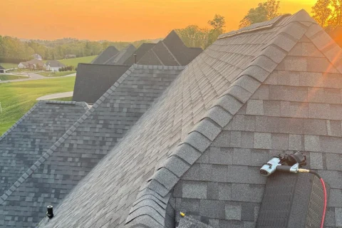A newly installed roof in East Tennessee surrounded by fall foliage