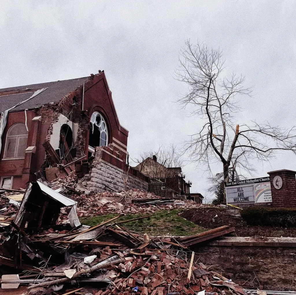 roof and houses in shambles after storm