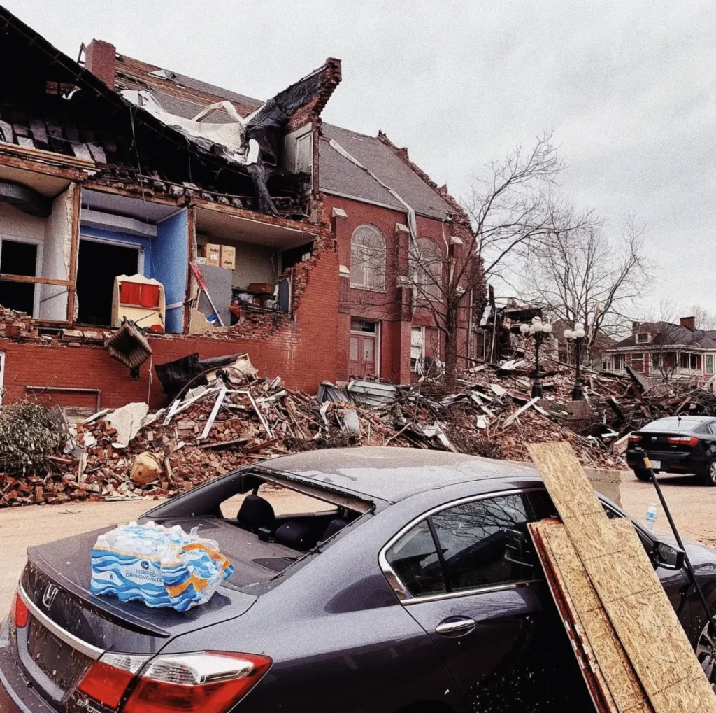 roof and houses in shambles after storm