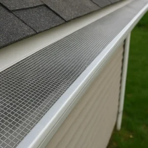 Aluminum gutter guard mesh installed on a home roof edge — best gutter protection in Knoxville, TN by Daniel Hood Roofing Systems.