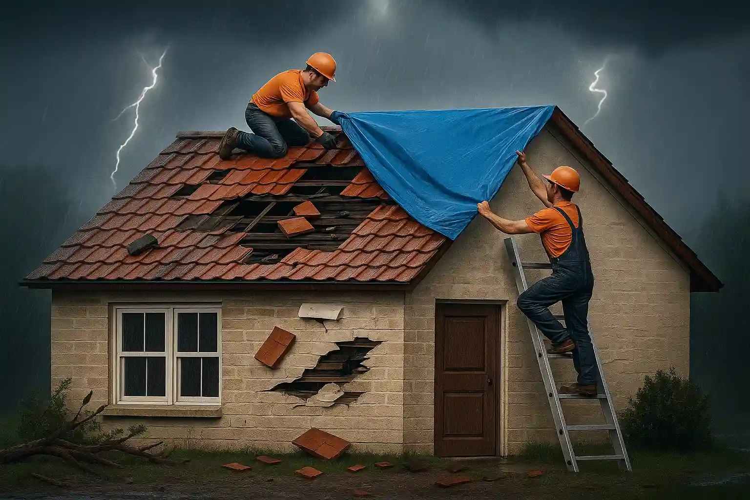 Emergency Roofing Crew REsponding to storm damage