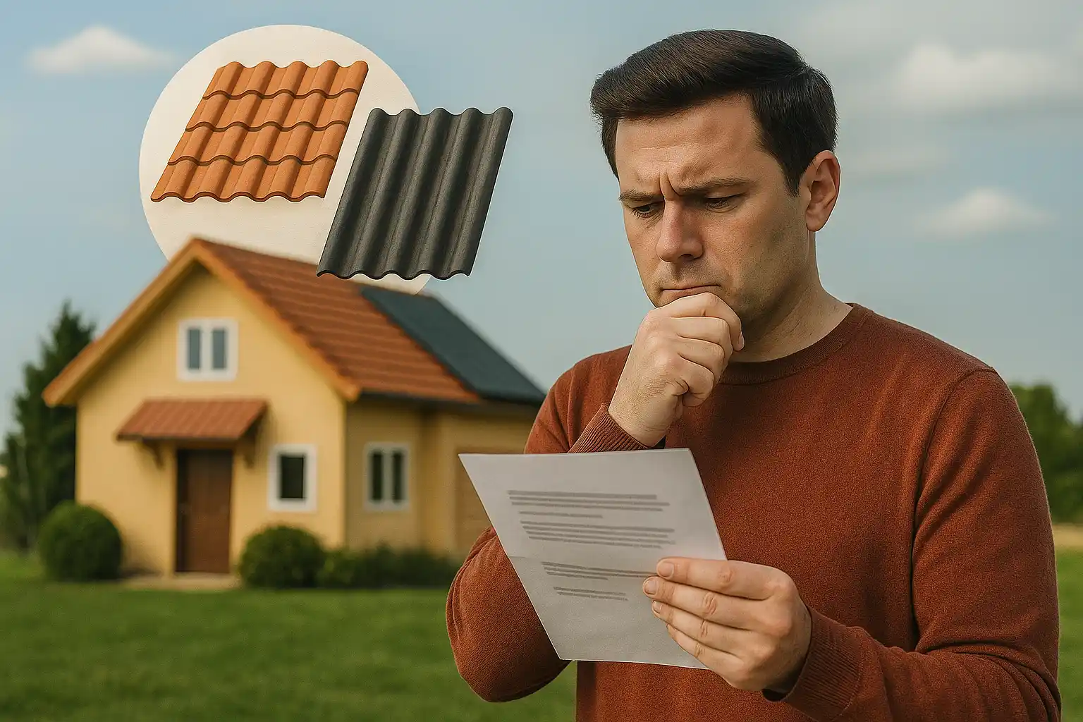 Homeowner Reviewing Roofing Contractor Proposal