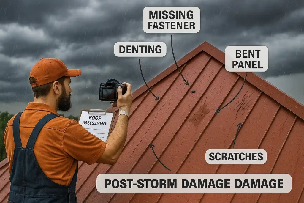 Post-storm metal roof inspection
