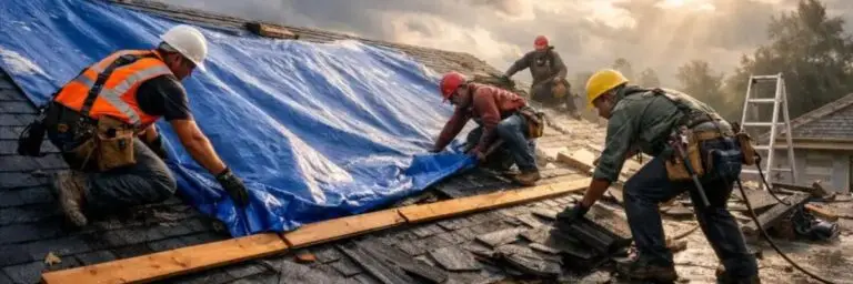 Emergency roof tarp installation to reduce Emergency Roof Repair Cost by Daniel Hood Roofing.