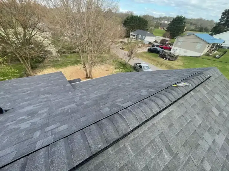 Completed roofing project with Oakridge gray shingles and upgraded ventilation