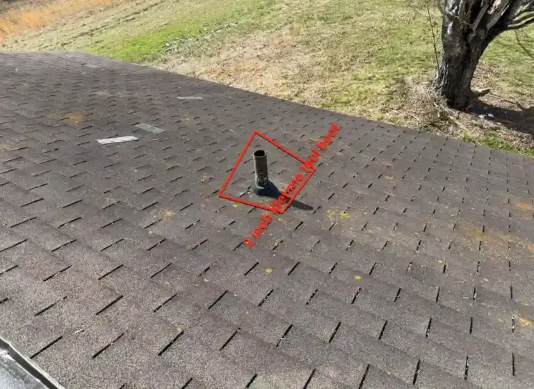 Roof pipe penetration requiring new lifetime pipe boot during roof replacement in Knoxville, TN